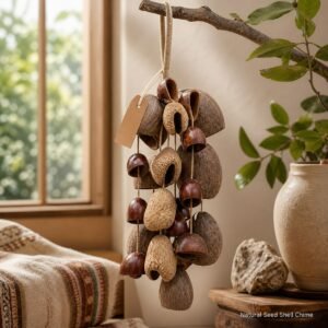 Himalayan Seed & Shell Wind Chime made from natural seed pods and fruit shells on knotted cord