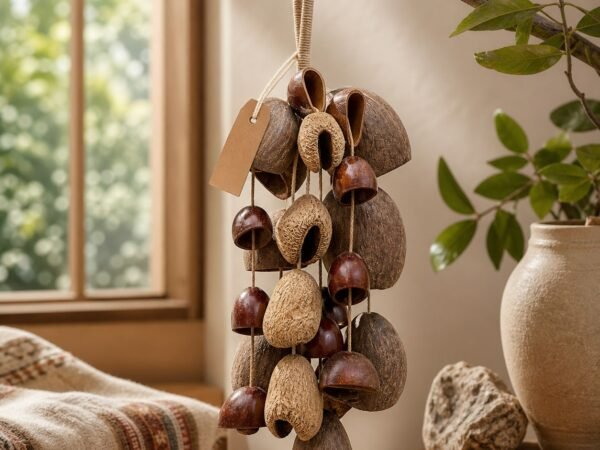 Himalayan Seed & Shell Wind Chime made from natural seed pods and fruit shells on knotted cord