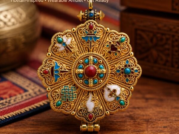 01-prayer-box-locket-main Tibetan Ghau Prayer Box Locket Pendant with hinged compartment and decorative symbols