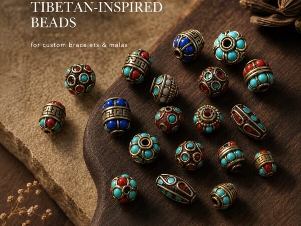 Brass Spacer Beads in Tibetan-style brass with colorful inlay details