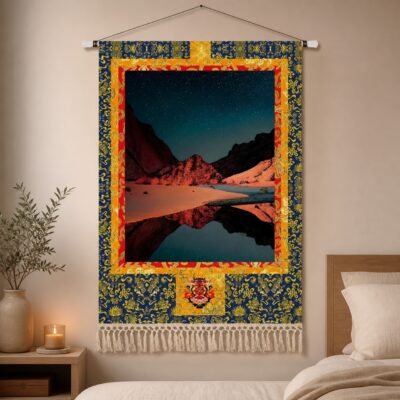 02-starry-mountain-lake-tapestry Himalayan Cotton-Linen Wall Tapestry