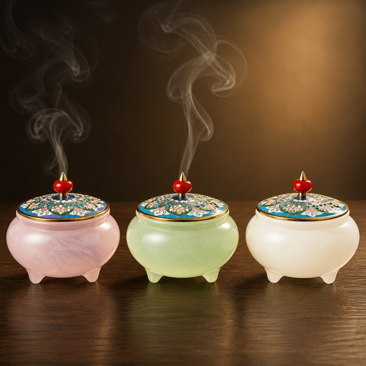 Jade Stone Cloisonne Incense Burner