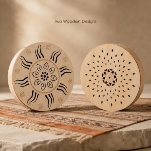 Himalayan Wooden Ritual Drum - Leaf Mandala