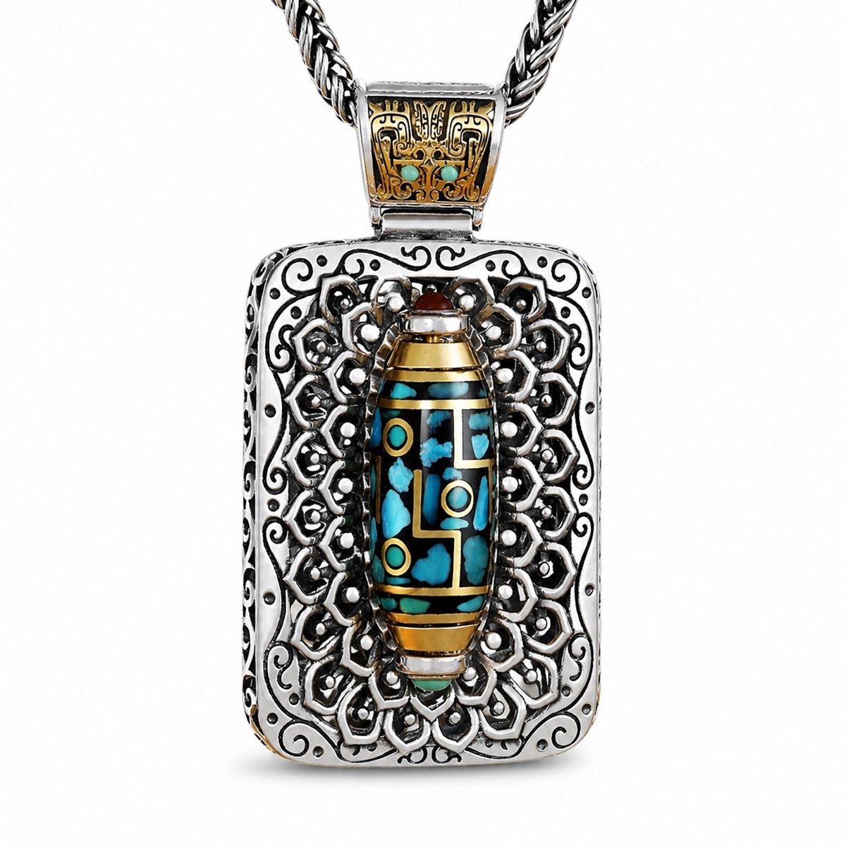 Rotating Dzi Bead Protection Amulet Necklace