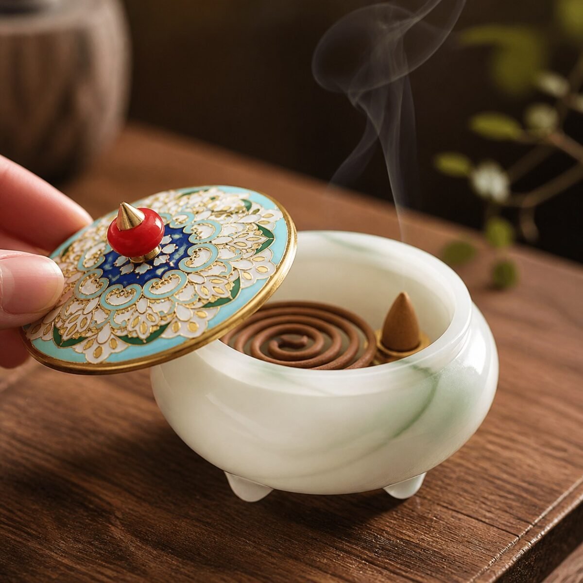 Jade Stone Cloisonne Incense Burner
