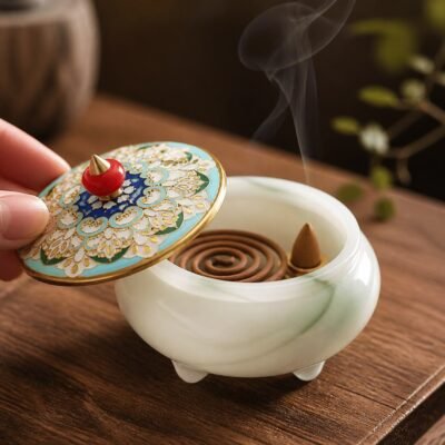 Jade Stone Cloisonne Incense Burner