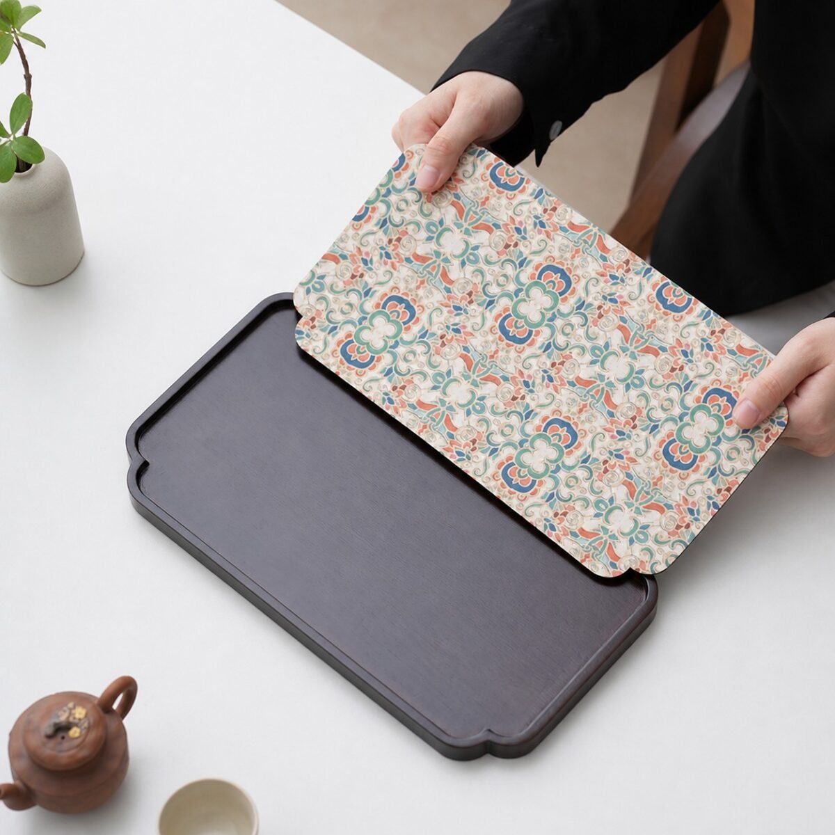 Brocade Bamboo Tea Tray & Mat
