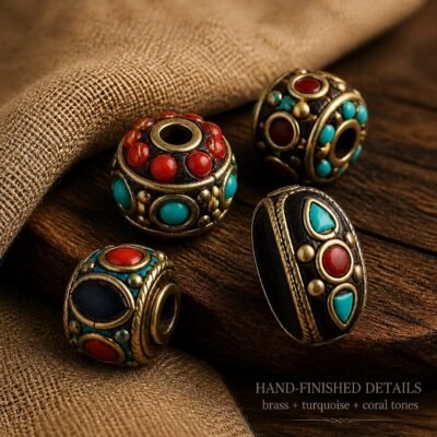 03-tibetan-diy-beads-macro Tibetan Brass Inlay Spacer Beads for DIY Malas