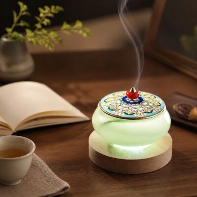 Jade Stone Cloisonne Incense Burner