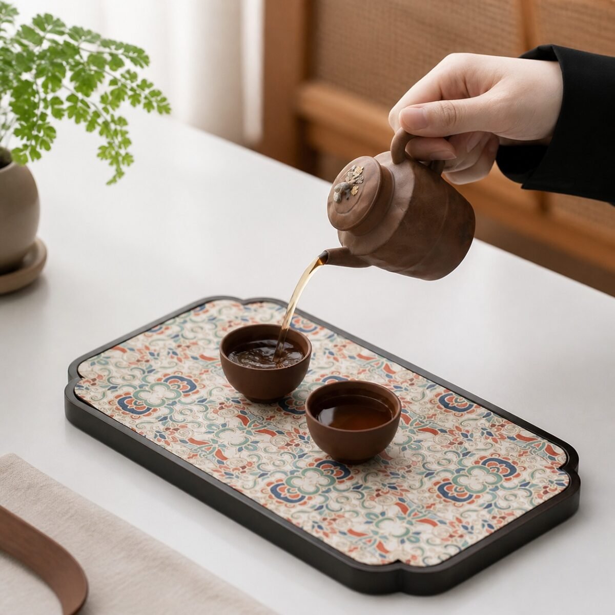 Brocade Bamboo Tea Tray & Mat