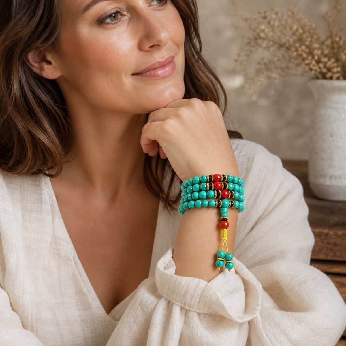 Turquoise Mala Prayer Necklace - Mindful Blessing Wrap Bracelet