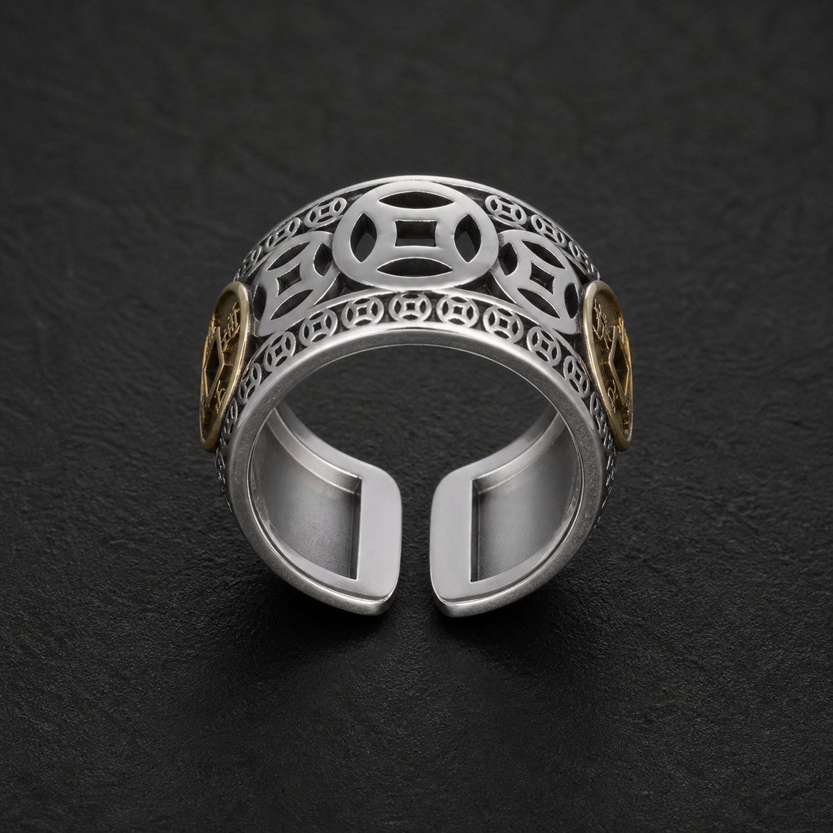 Five Emperor Coin Adjustable Ring