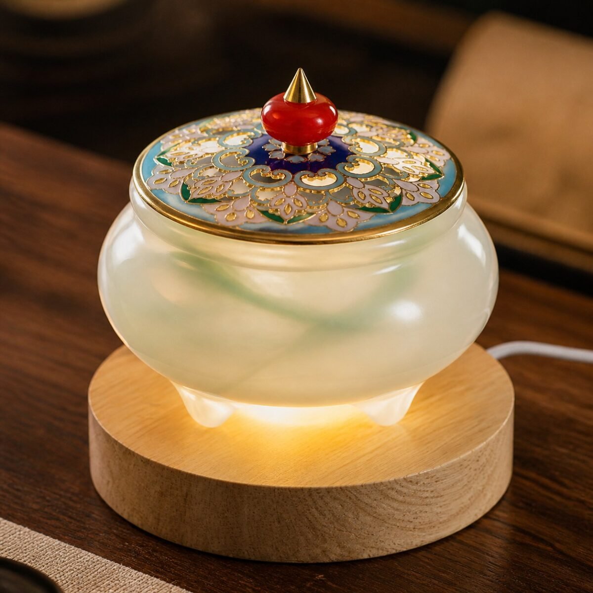 Jade Stone Cloisonne Incense Burner