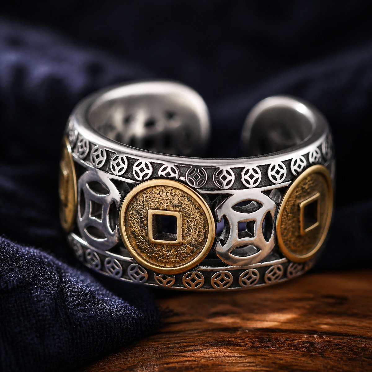 Five Emperor Coin Adjustable Ring
