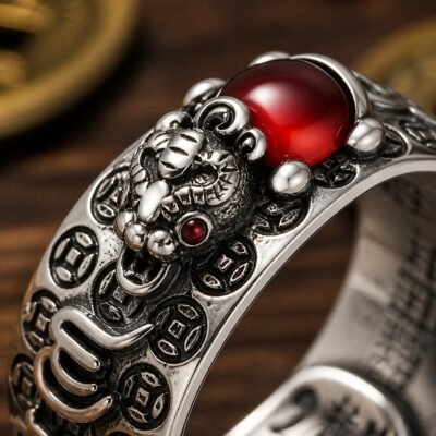 Heart Sutra Wealth Guardian Adjustable Premium Silver Ring