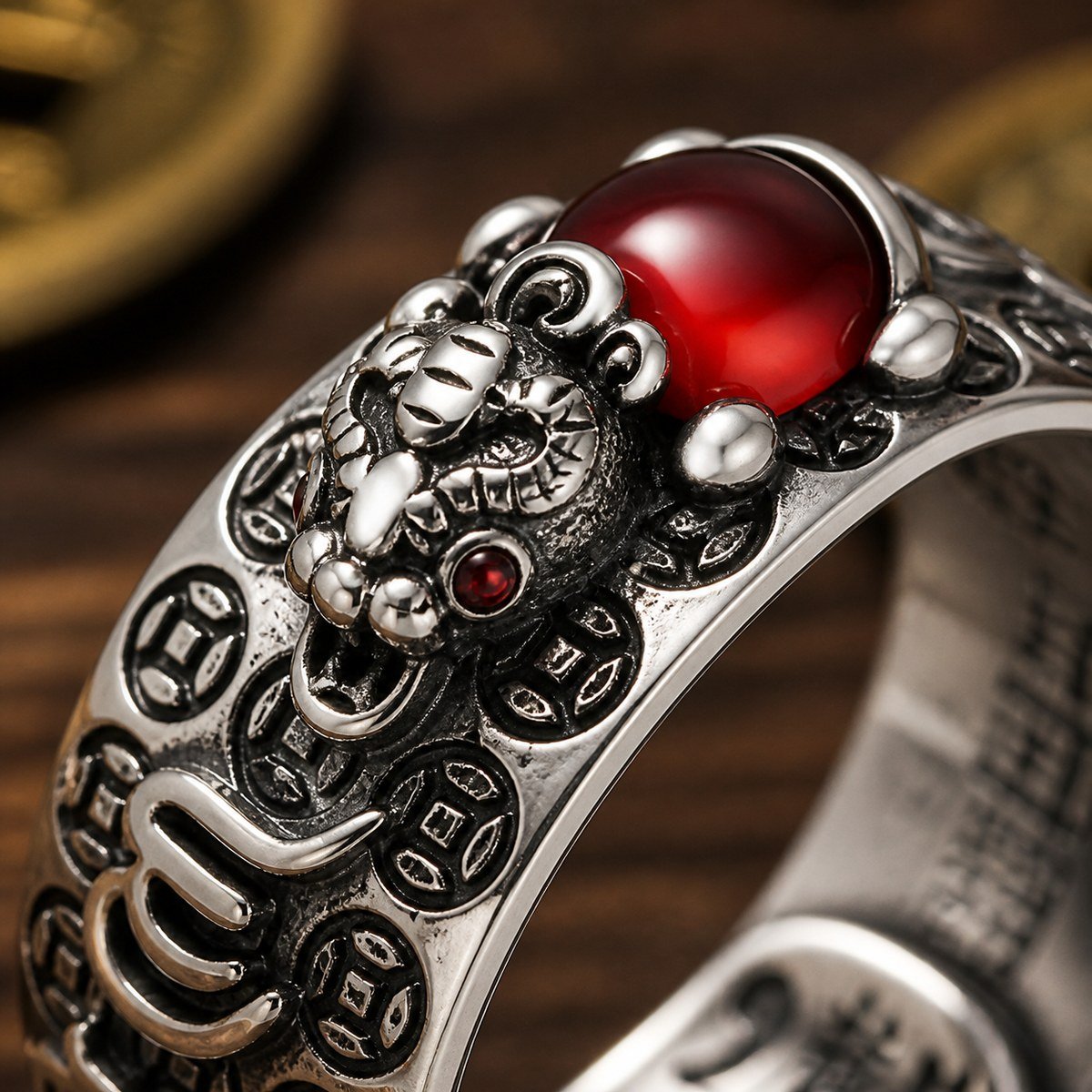 Heart Sutra Wealth Guardian Adjustable Premium Silver Ring