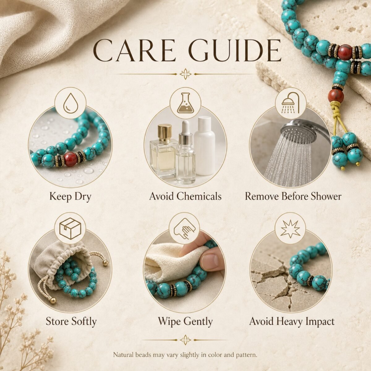 Turquoise Mala Prayer Necklace - Mindful Blessing Wrap Bracelet