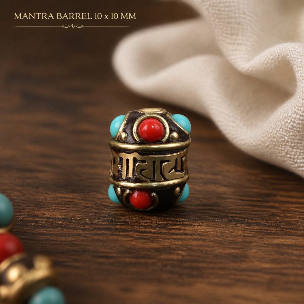 08-mantra-barrel-10x10mm Tibetan Brass Inlay Spacer Beads for DIY Malas