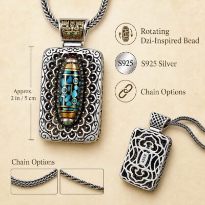 Rotating Dzi Bead Protection Amulet Necklace