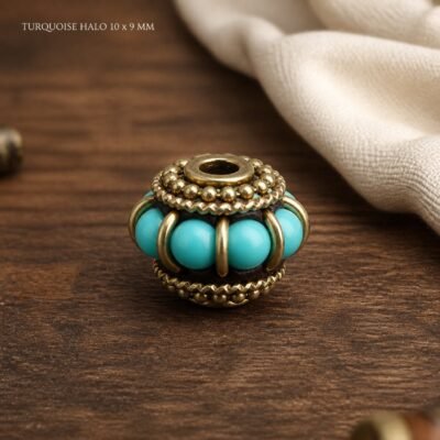 09-turquoise-halo-10x9mm Tibetan Brass Inlay Spacer Beads for DIY Malas
