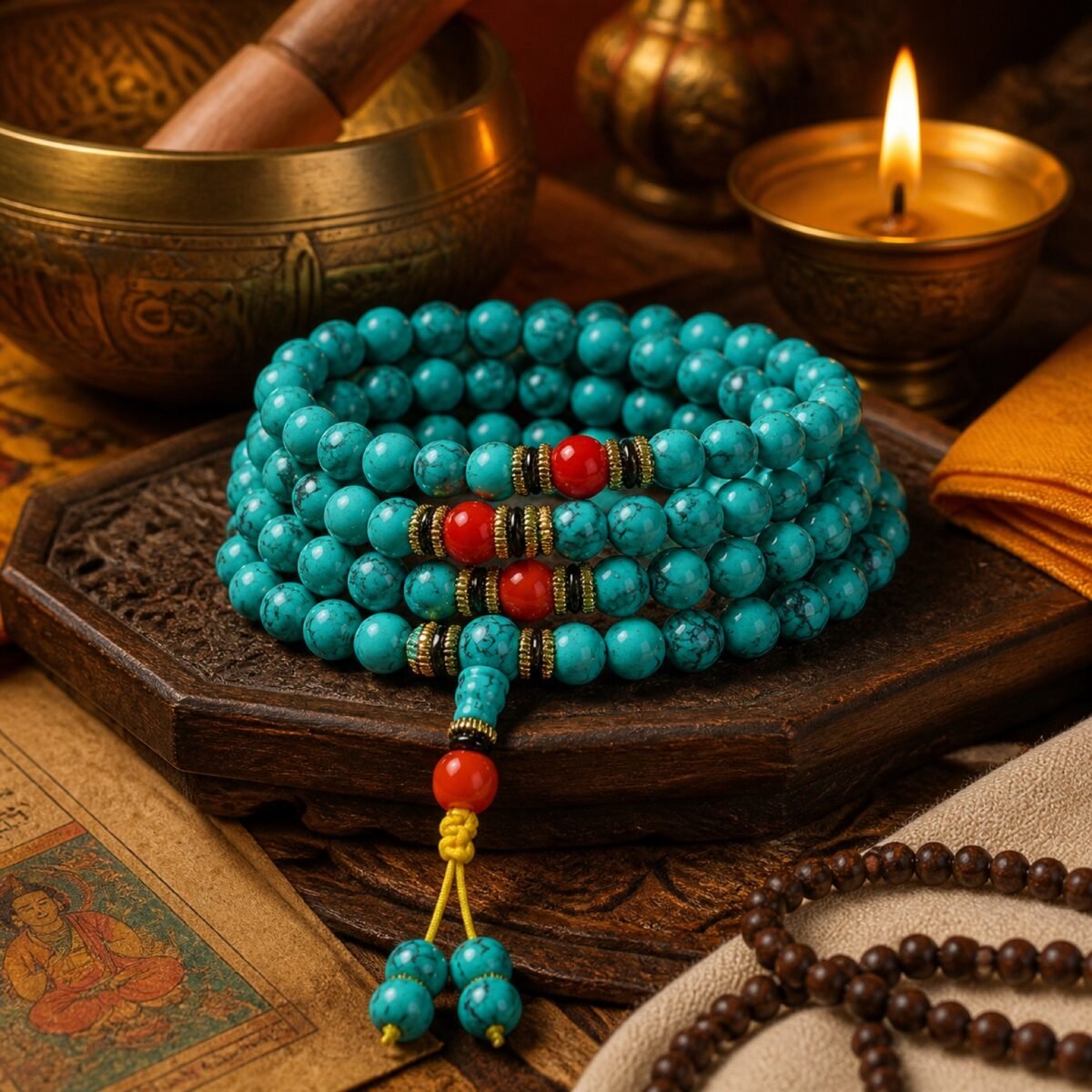 Turquoise Mala Prayer Necklace - Mindful Blessing Wrap Bracelet