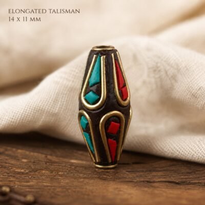 10-elongated-talisman-14x11mm Tibetan Brass Inlay Spacer Beads for DIY Malas