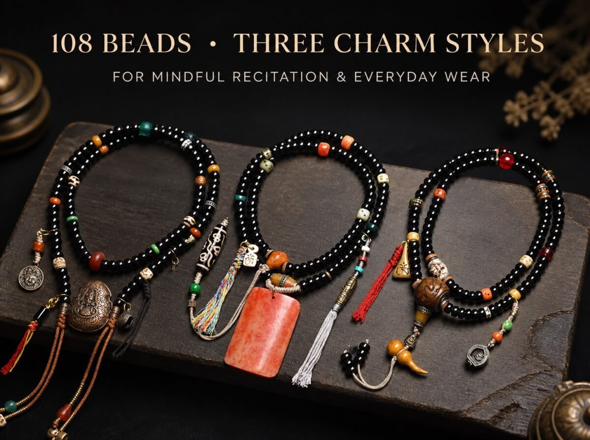 Midnight Guardian Mala with 108 black obsidian beads and three focal styles