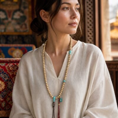 108-bead-bodhi-seed-prayer-mala-wearing-woman-light 108-Bead Bodhi Seed Prayer Mala