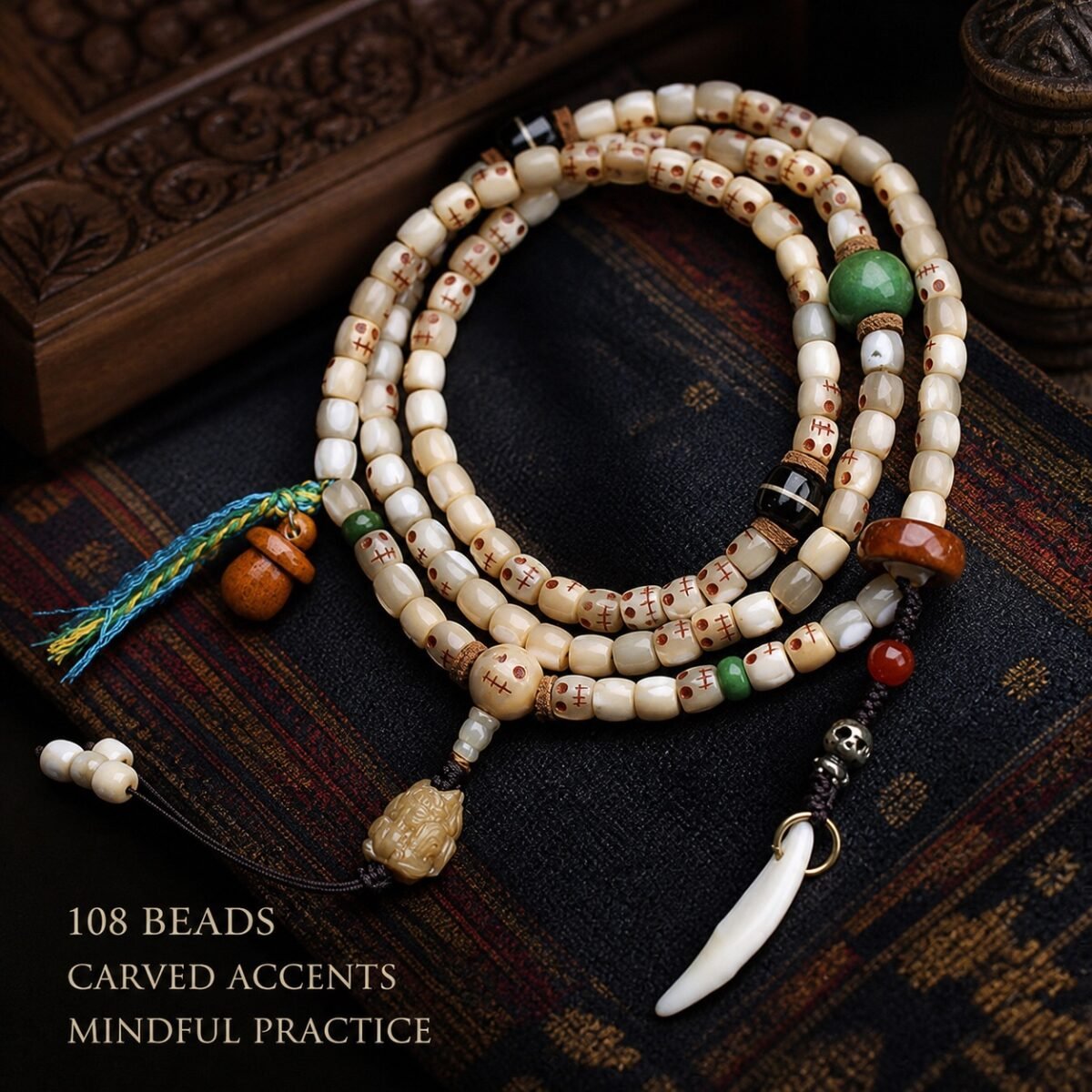 108-bead-carved-accent-prayer-mala-details 108-Bead Carved Accent Prayer Mala