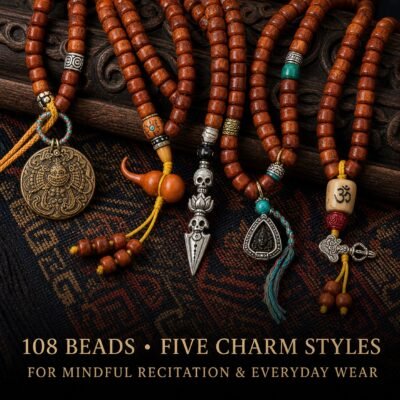 Carved 108-Bead Wrap Mala with yak-bone beads and varied accent styles