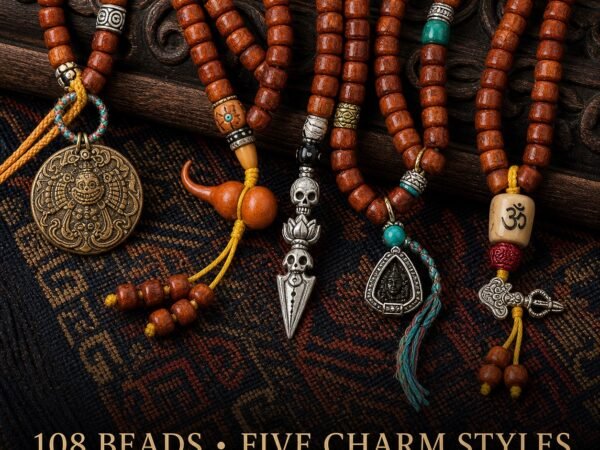 Carved 108-Bead Wrap Mala with yak-bone beads and varied accent styles