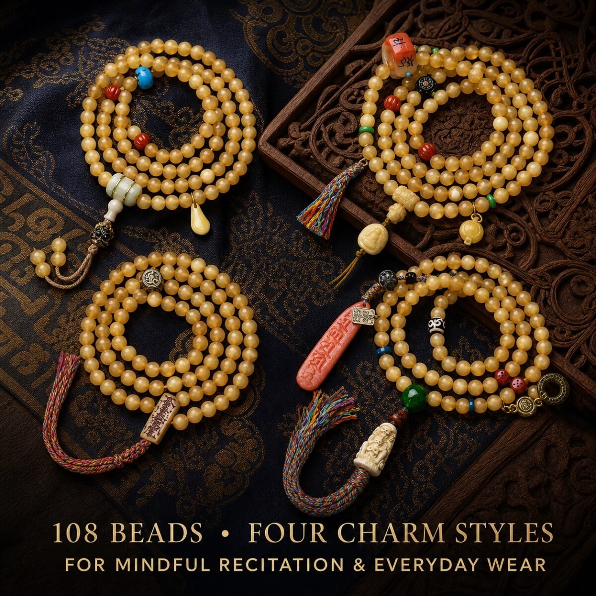 108-bead-golden-carved-charm-mala-details Golden Guardian Carved 108-Bead Mala
