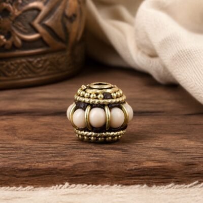 11-ivory-cloud-round-10x9mm Tibetan Brass Inlay Spacer Beads for DIY Malas