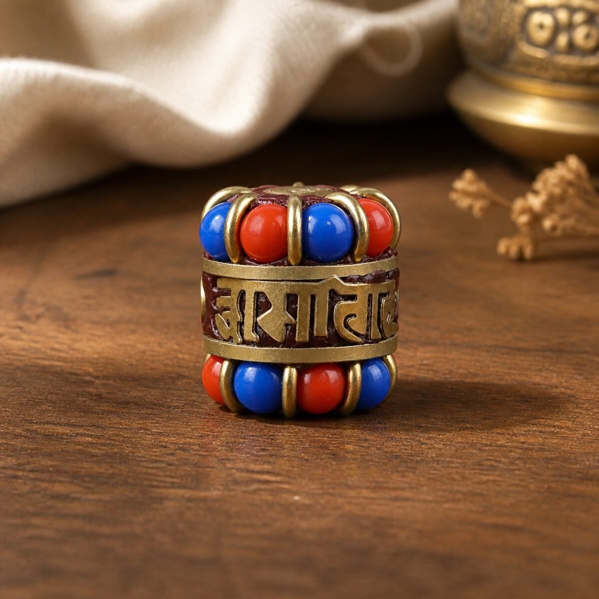 12-blue-coral-mantra-barrel-10x10mm Tibetan Brass Inlay Spacer Beads for DIY Malas