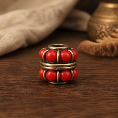 14-red-coral-barrel-10x10mm Tibetan Brass Inlay Spacer Beads for DIY Malas