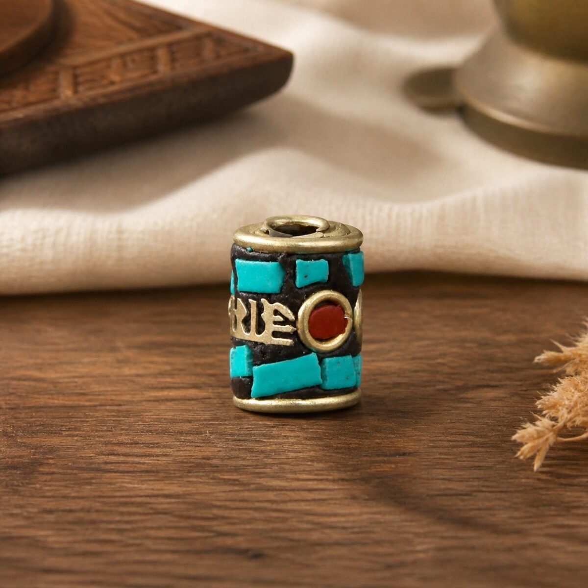 15-square-inlay-cylinder-10x10mm Tibetan Brass Inlay Spacer Beads for DIY Malas