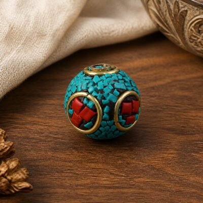 16-mosaic-round-bead-10x9mm Tibetan Brass Inlay Spacer Beads for DIY Malas