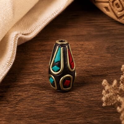 17-slim-talisman-spacer-14x11mm Tibetan Brass Inlay Spacer Beads for DIY Malas