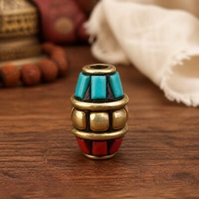 18-tall-amulet-barrel-14x11mm Tibetan Brass Inlay Spacer Beads for DIY Malas