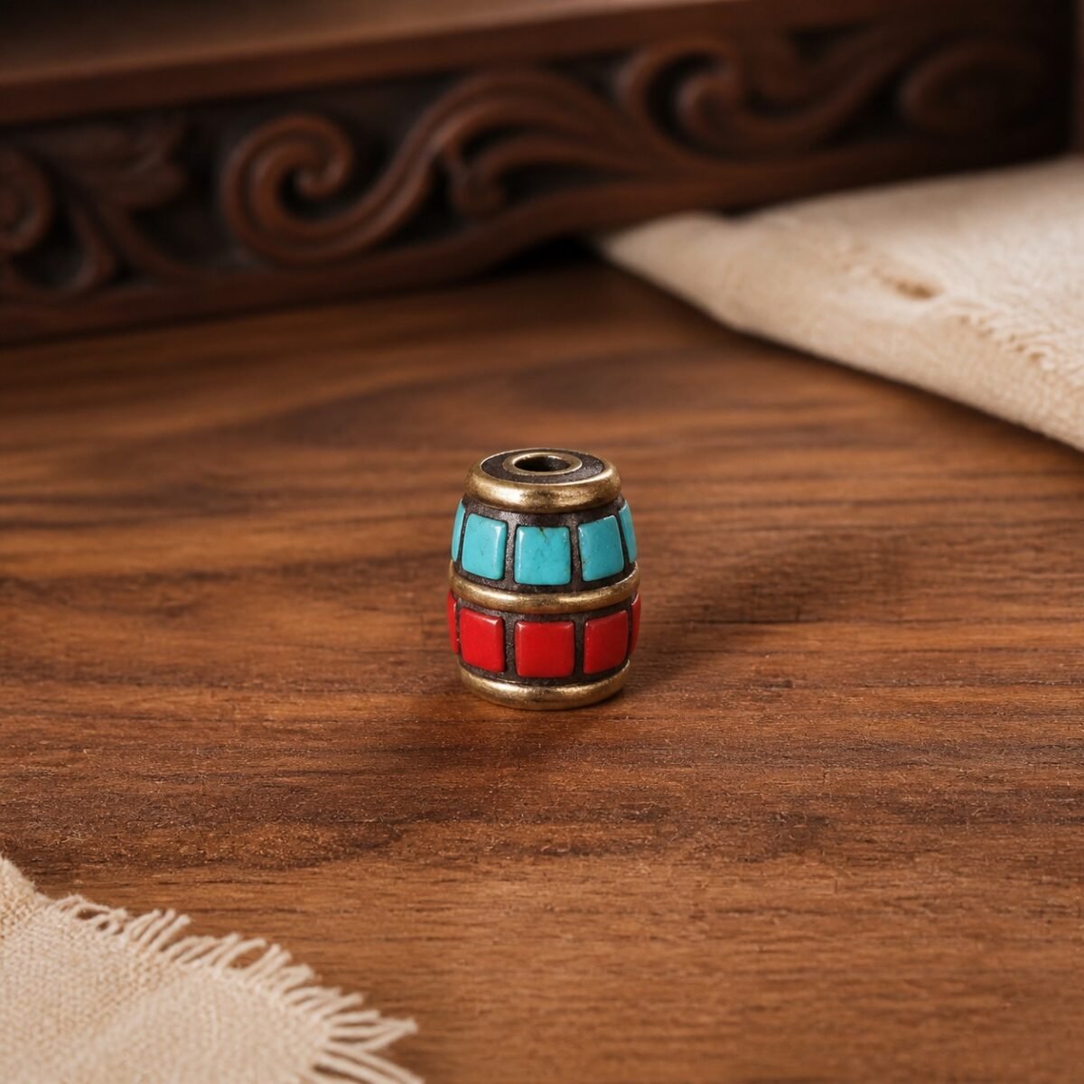 21-mini-tapered-inlay-cylinder-10x8mm Tibetan Brass Inlay Spacer Beads for DIY Malas