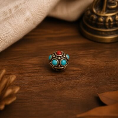 22-black-dot-round-charm-9x8mm Tibetan Brass Inlay Spacer Beads for DIY Malas