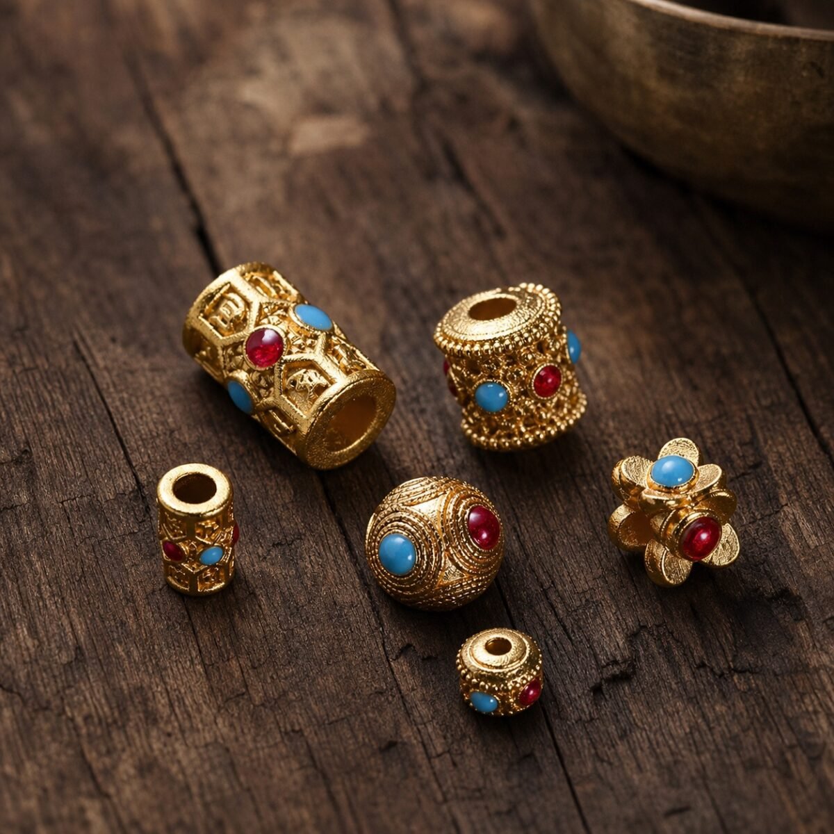 Luxe Gold-Tone Brass Inlay Mala Spacer Beads