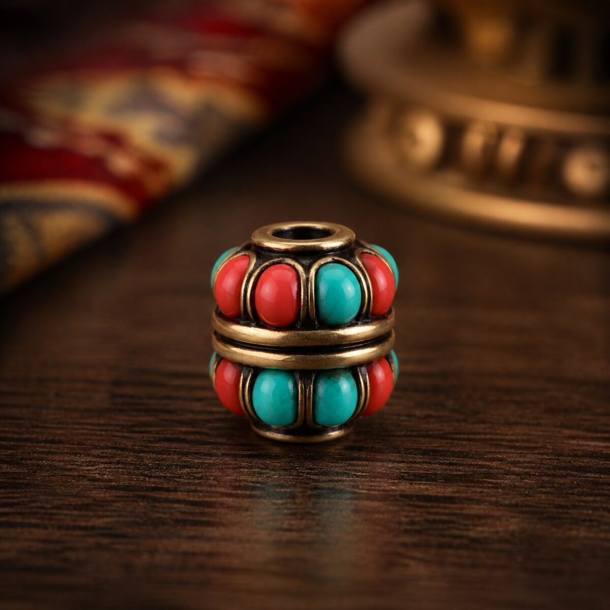 27-red-green-mini-barrel-10x8mm Tibetan Brass Inlay Spacer Beads for DIY Malas