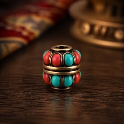 27-red-green-mini-barrel-10x8mm Tibetan Brass Inlay Spacer Beads for DIY Malas