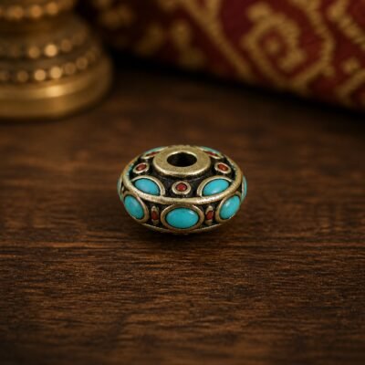 28-turquoise-eye-disc-spacer-10x7mm Tibetan Brass Inlay Spacer Beads for DIY Malas