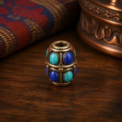 33-lapis-turquoise-oval-barrel-12x9mm Tibetan Brass Inlay Spacer Beads for DIY Malas