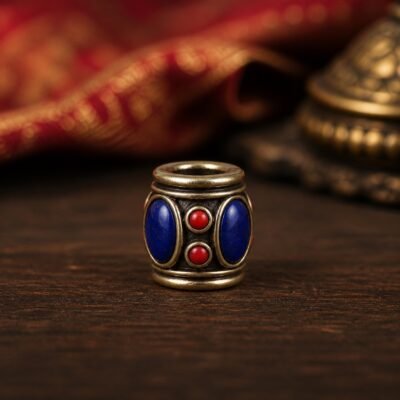 35-deep-blue-coral-eye-rondelle-9x7mm Tibetan Brass Inlay Spacer Beads for DIY Malas