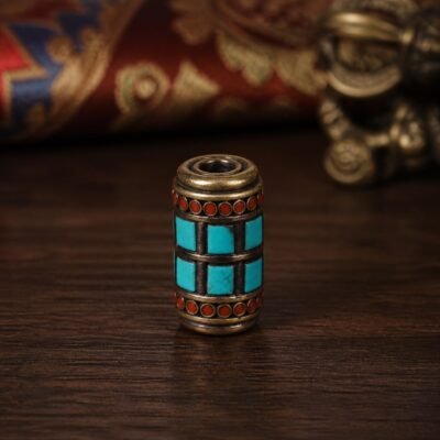 37-turquoise-window-long-cylinder-14x9mm Tibetan Brass Inlay Spacer Beads for DIY Malas