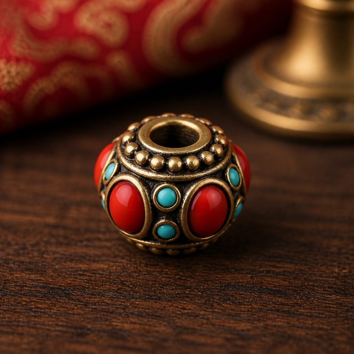 38-coral-crown-round-bead-10x9mm Tibetan Brass Inlay Spacer Beads for DIY Malas