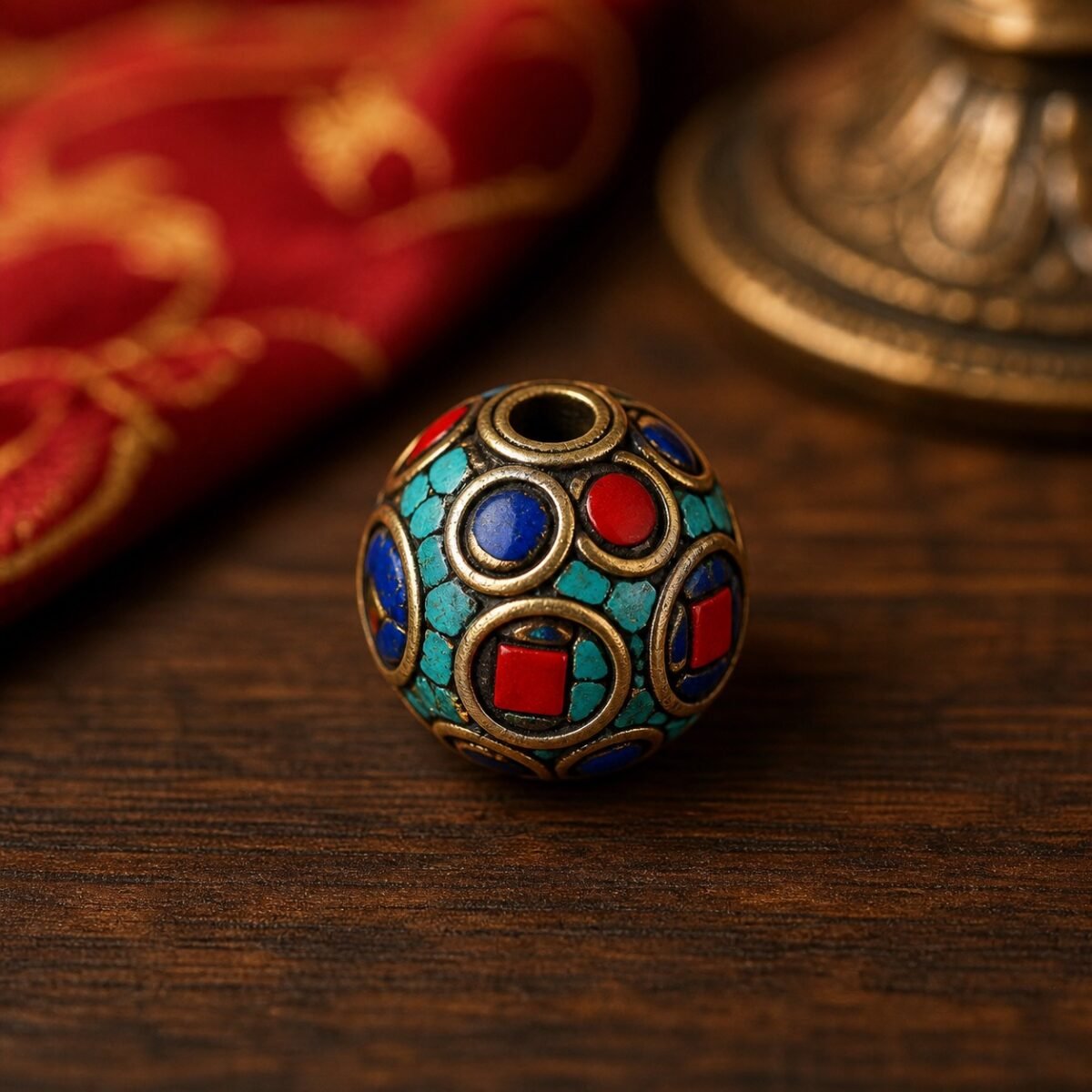 42-mixed-inlay-mosaic-round-10x9mm Tibetan Brass Inlay Spacer Beads for DIY Malas